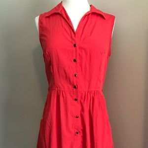 Sleeveless Coral Shirt Dress with Pockets